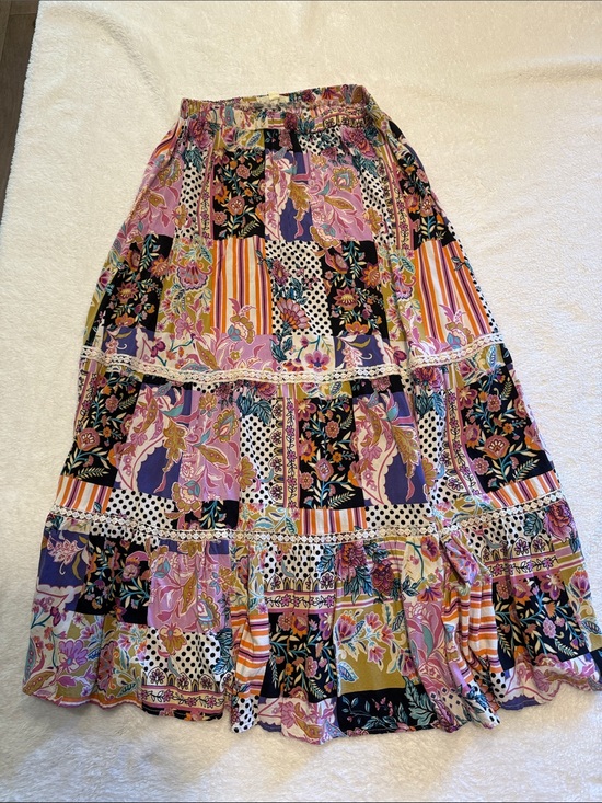 indigo Rose Dresses & Skirts - Bohemian Floral Patchwork Maxi Skirt in Pink & Purple